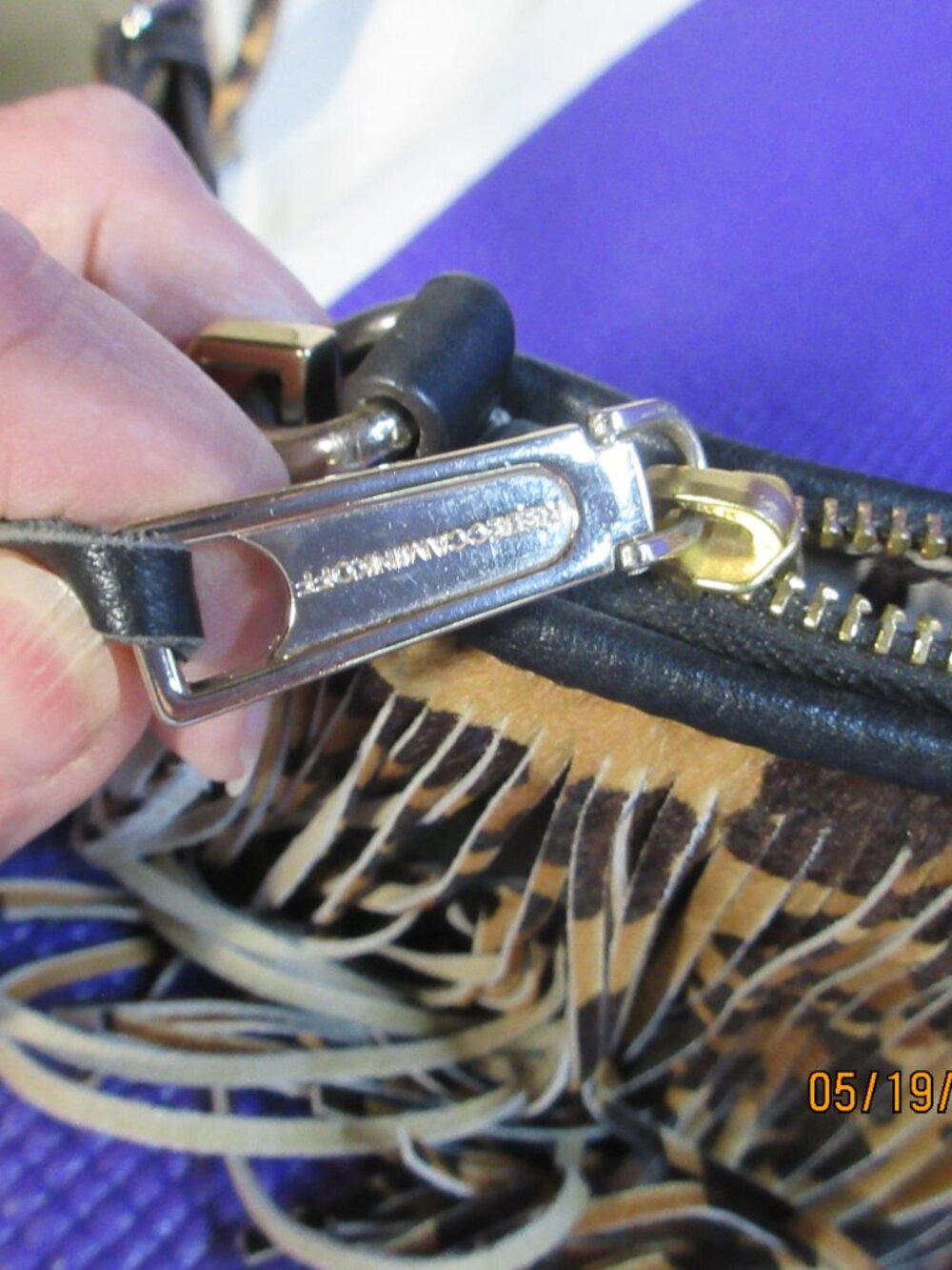 REBECCA MINKOFF~"FINN" LEOPARD PRINTED FRINGE OVER BLACK LEATHER CROSSBODY BAG - Picture 10 of 10